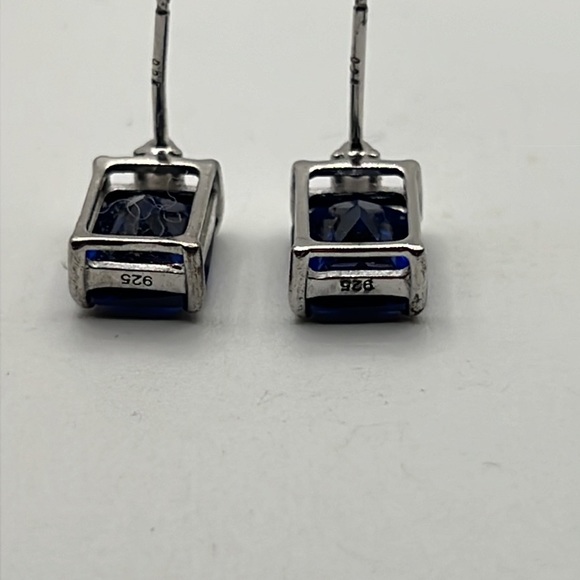 SAPPHIRE AND CLEAR CZ STERLING SILVER POST EARRINGS - Picture 5 of 10